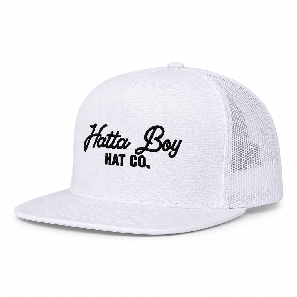 Stay Classy White/Black hat with bill pointing left on a white background